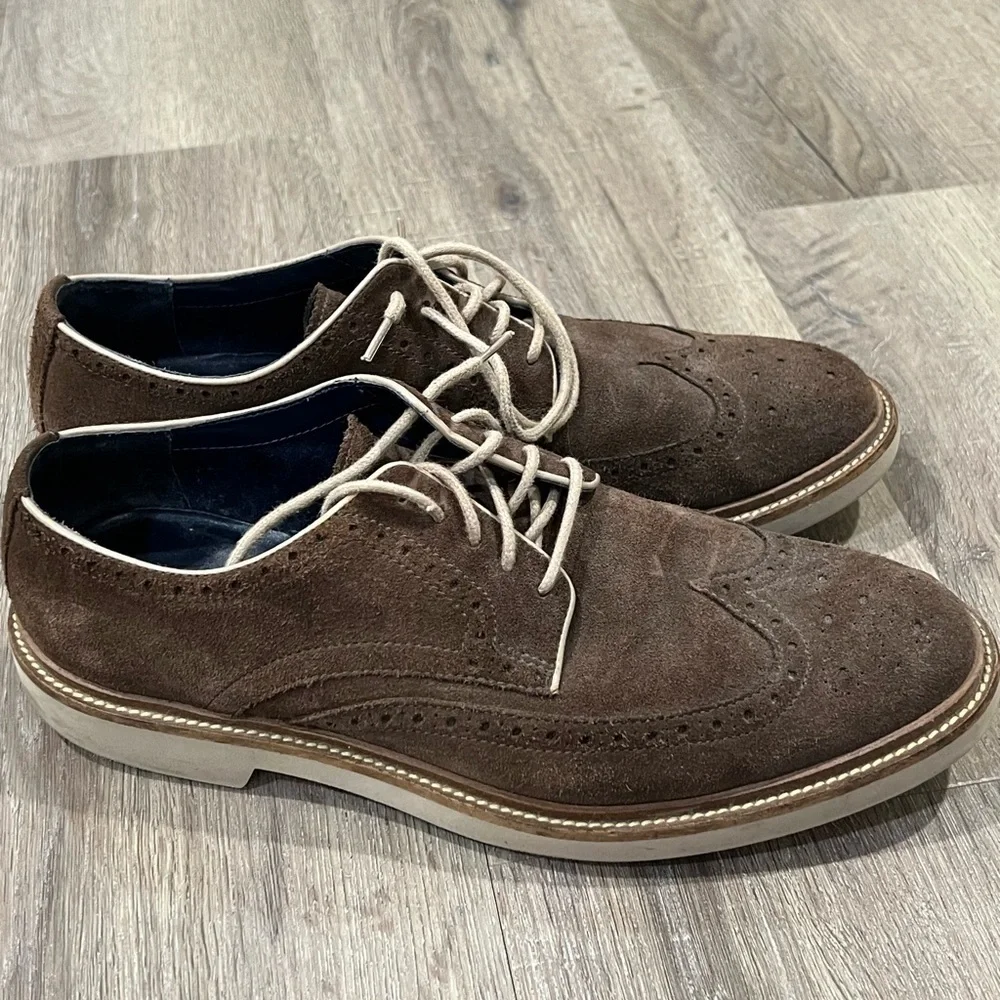 Cole Haan Size 10 Brown Suede Leather Wingtip Nubuck Oxford Barely Used Shoe